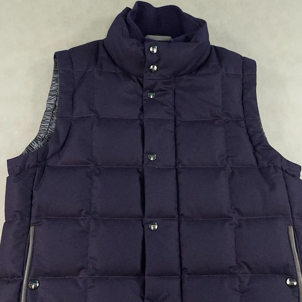 Men's Luxury Canali Wool Quilted Vest Rain Protection Goose Down Padded Size 54